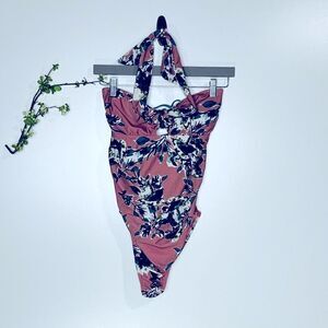 Splendid for A Pea in the Pod Maternity Pink Teal Floral Tie Back Swimsuit
